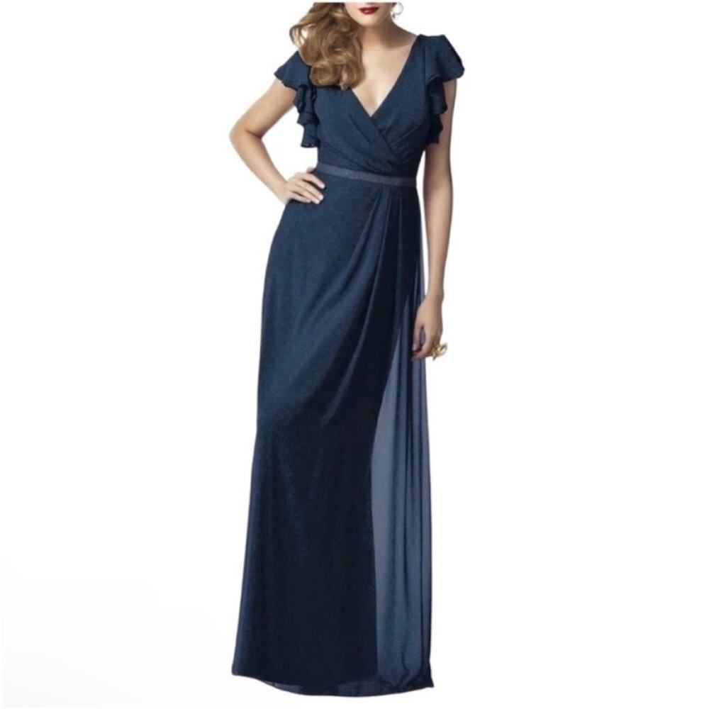 NWT Dessy Collection Midnight Gold Shimmerโ Wrap Maxi Dress Size 2